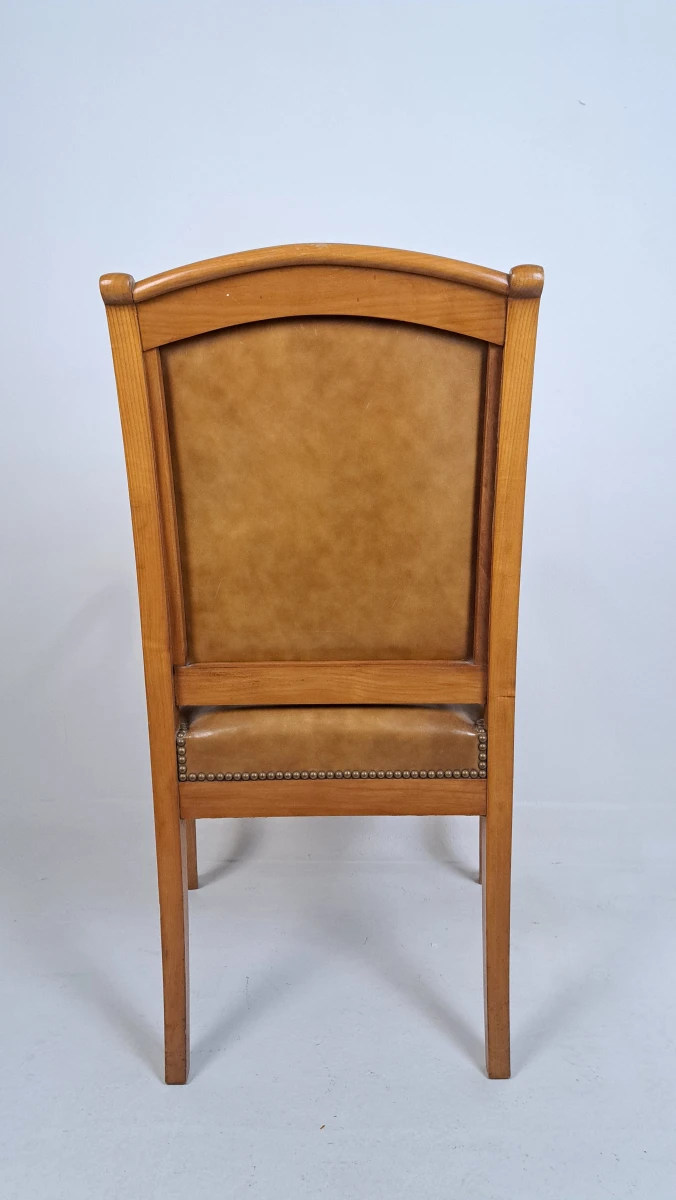 Houten armstoel met bruin kunstlederen bekleding - foto 4