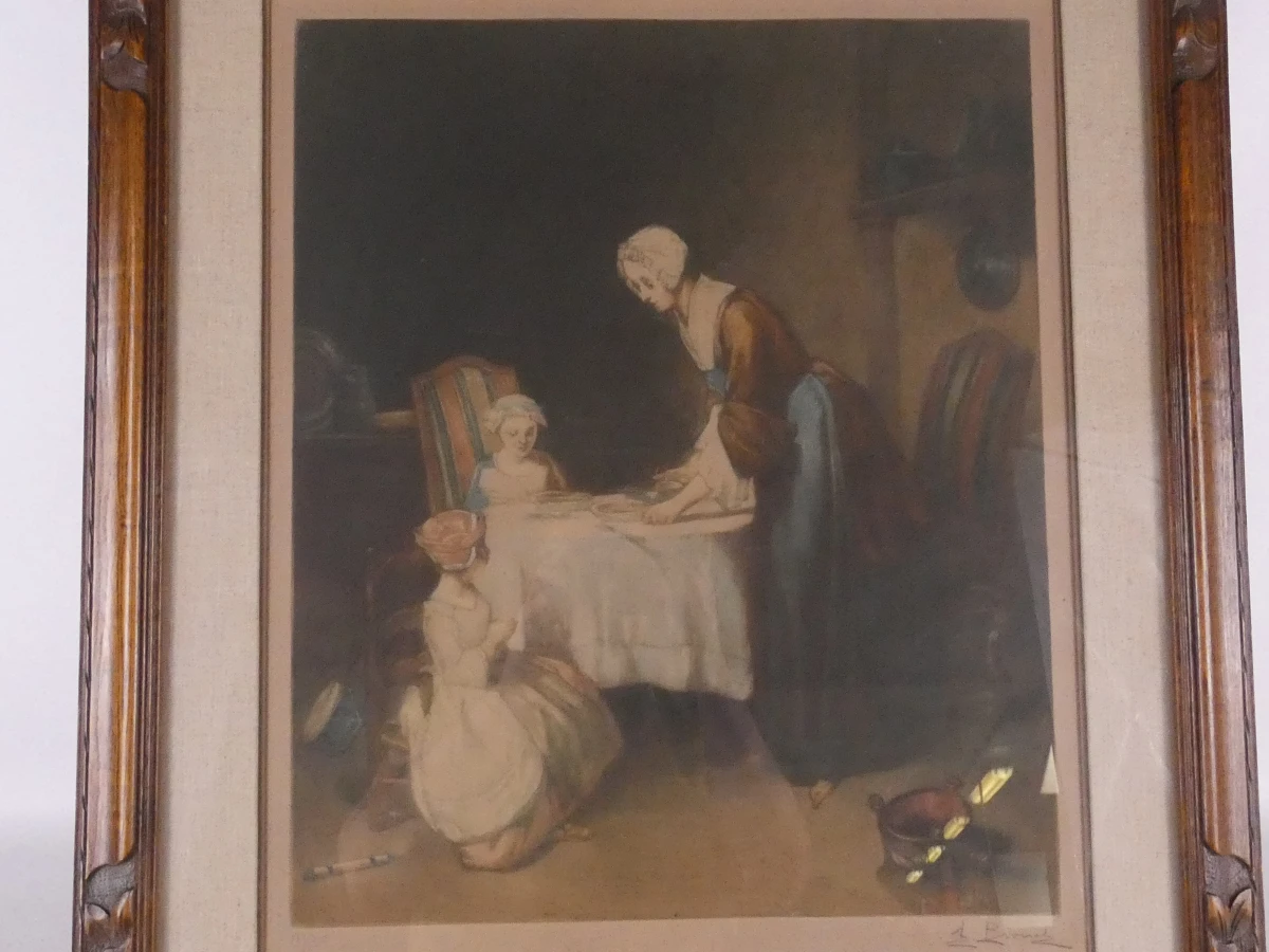 Ingelijste litho - Chardin – Le Bénédicité – Gesigneerde - foto 2