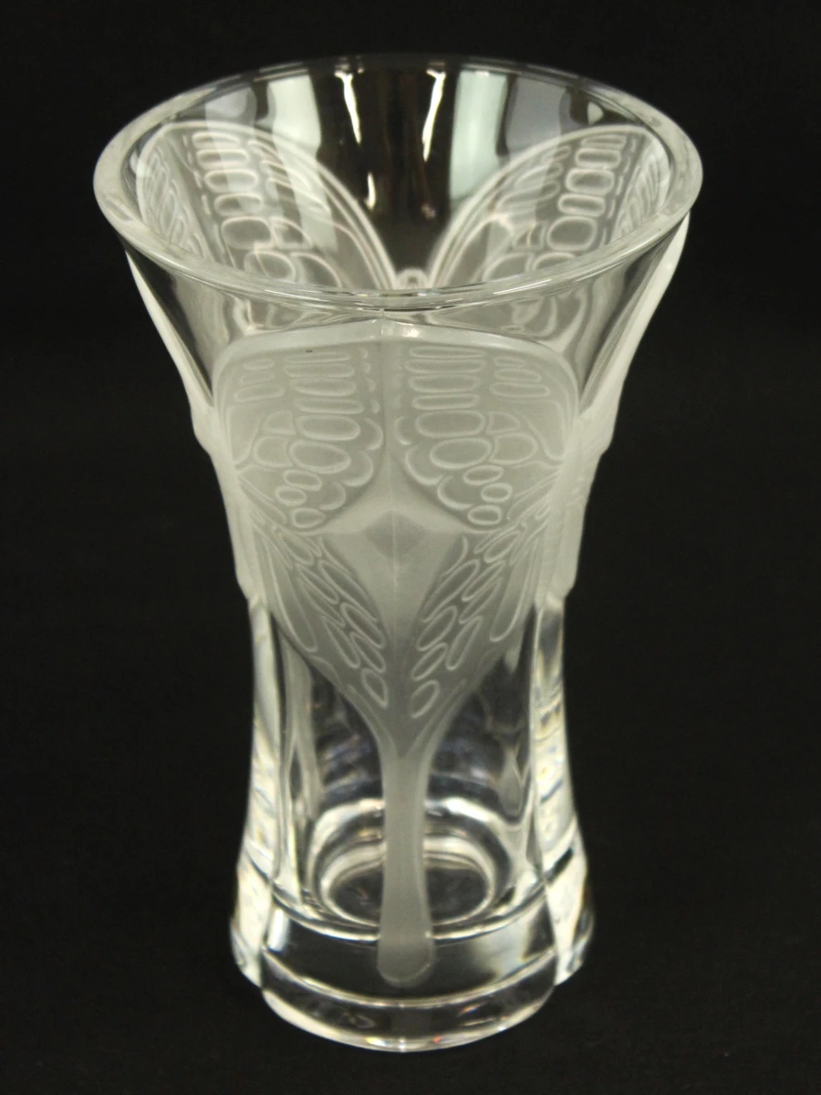Cristal d'Arques vintage kristallen vaas met vlinderdecoratie - foto 3
