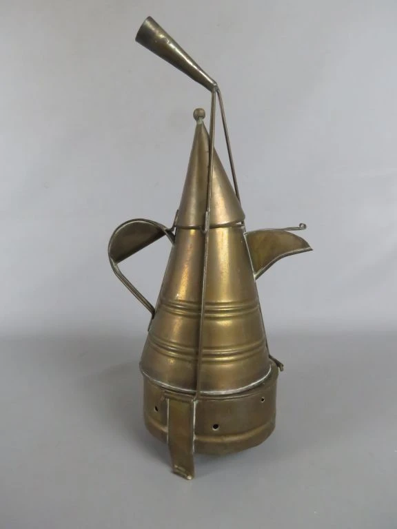 Oude koperen koffiekan met houder - foto 3