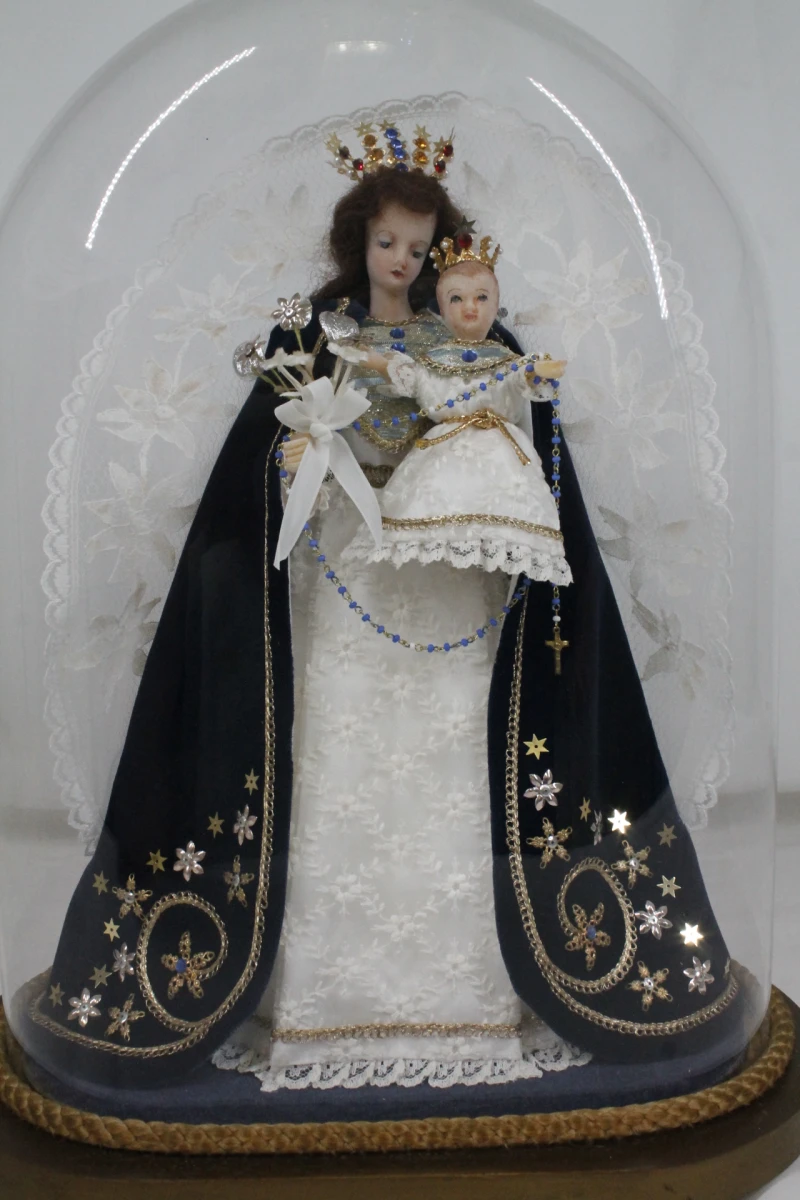 Religieuze Madonna en Kind beeldje onder stolp - foto 4