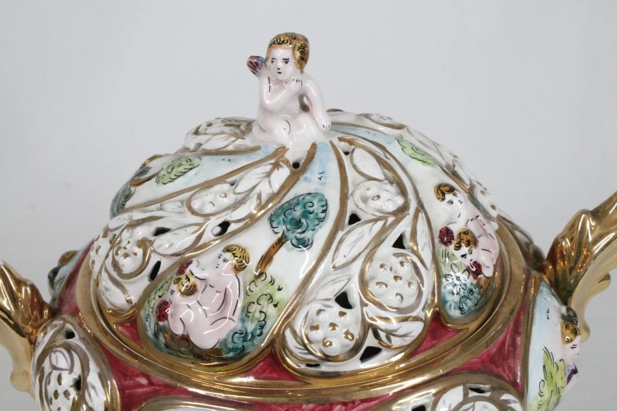 Vintage Italiaanse Capodimonte porseleinen dekselschaal - foto 3