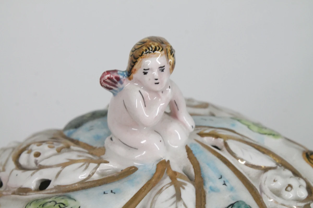 Vintage Italiaanse Capodimonte porseleinen dekselschaal - foto 7