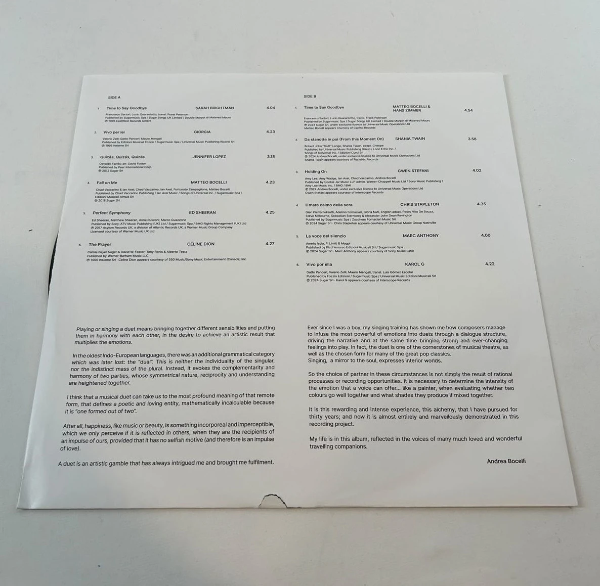 Andrea Bocelli - Duets The Highlights LP vinylplaat - foto 2