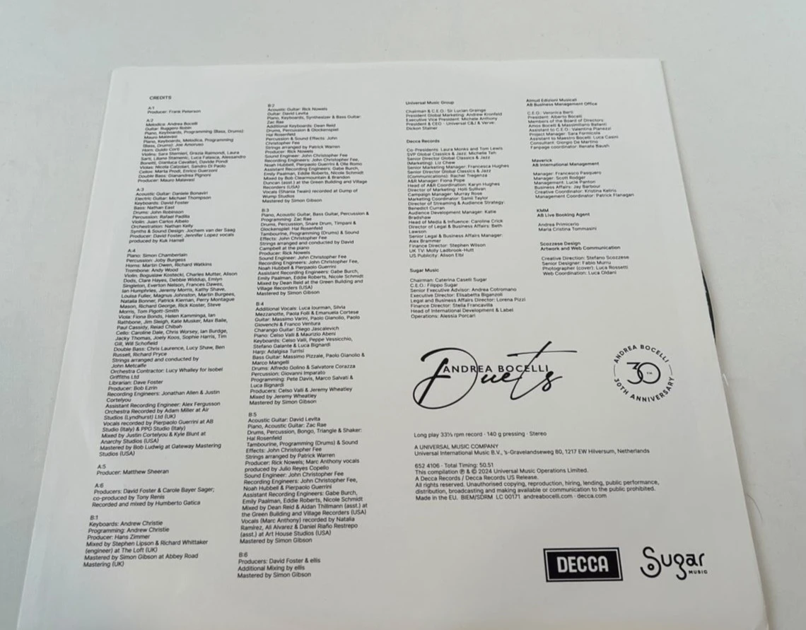 Andrea Bocelli - Duets The Highlights LP vinylplaat - foto 3