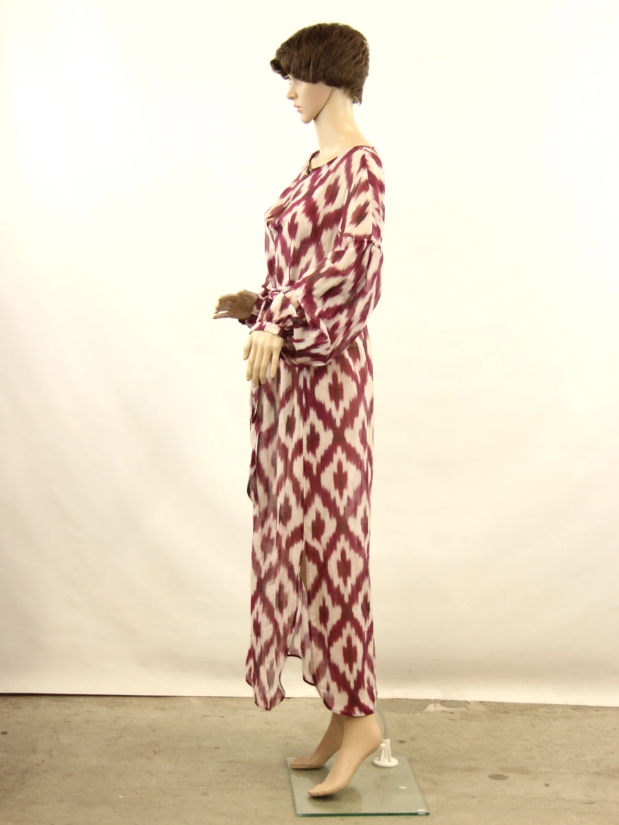 Bazar Deluxe maxi jurk met paarsrode-wit patroon en ceintuur - maat: 40 - foto 4