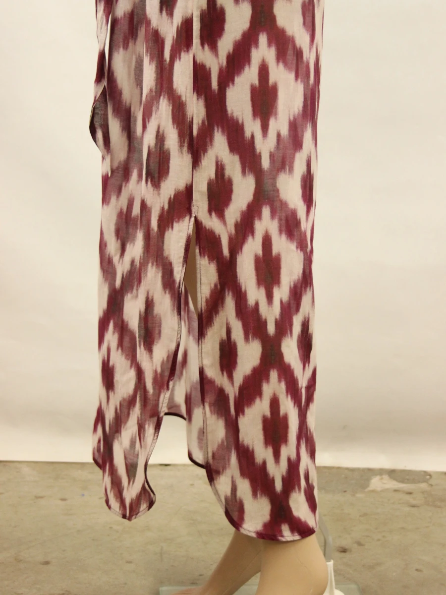 Bazar Deluxe maxi jurk met paarsrode-wit patroon en ceintuur - maat: 40 - foto 5