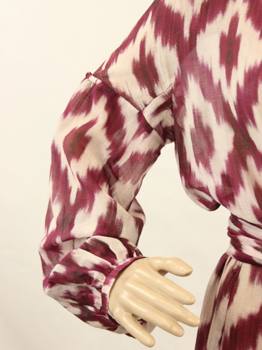 Bazar Deluxe maxi jurk met paarsrode-wit patroon en ceintuur - maat: 40 - foto 7