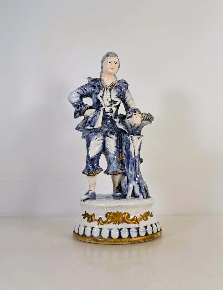 Sfeervol paar blauw-witte keramische figuren met gouddecoratie - foto 3