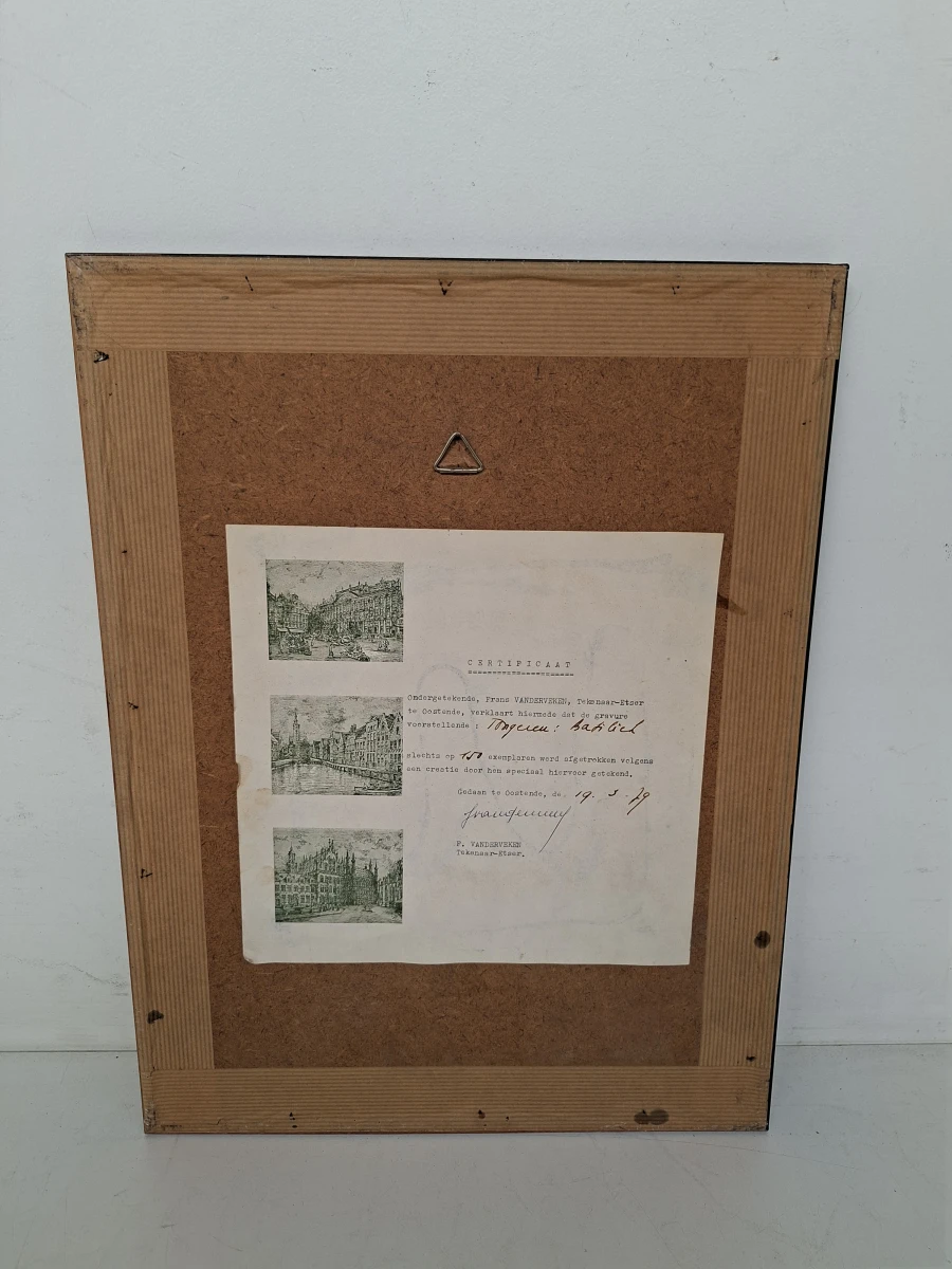 🖼️ Handgesigneerde Originele Gravure "Tongeren: Basiliek" door Frans Vancriekinge – Inclusief Officieel Certificaat & Lijst 🖼️ - foto 2