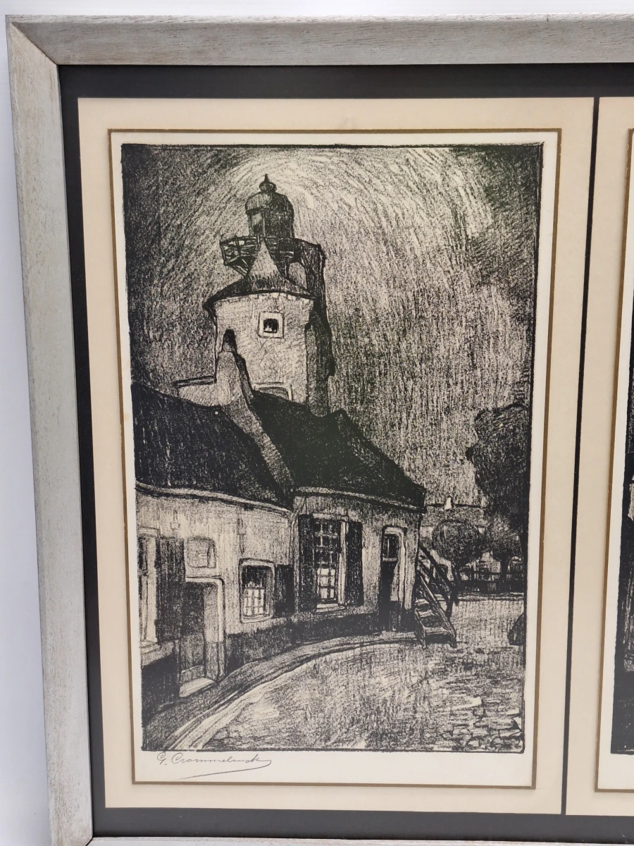 Gesigneerd drieluik met nachtelijke stadsgezichten, gedateerd 1949 - Gustaaf Crommelynck - foto 2