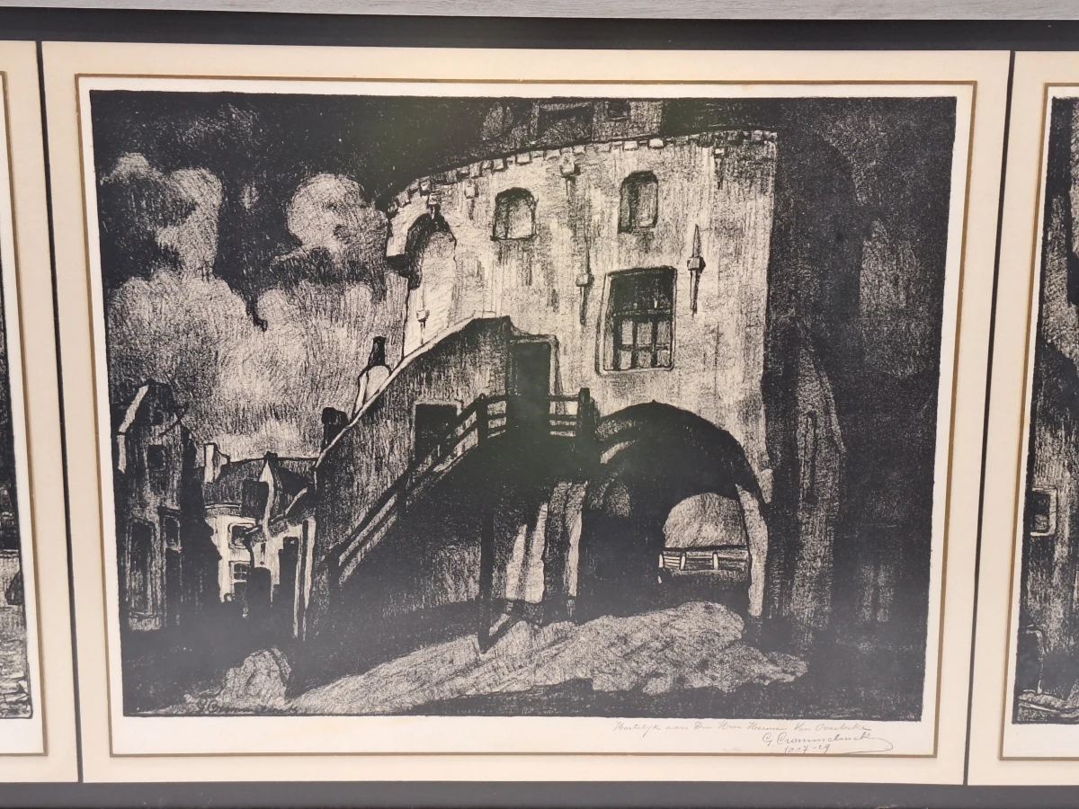 Gesigneerd drieluik met nachtelijke stadsgezichten, gedateerd 1949 - Gustaaf Crommelynck - foto 4