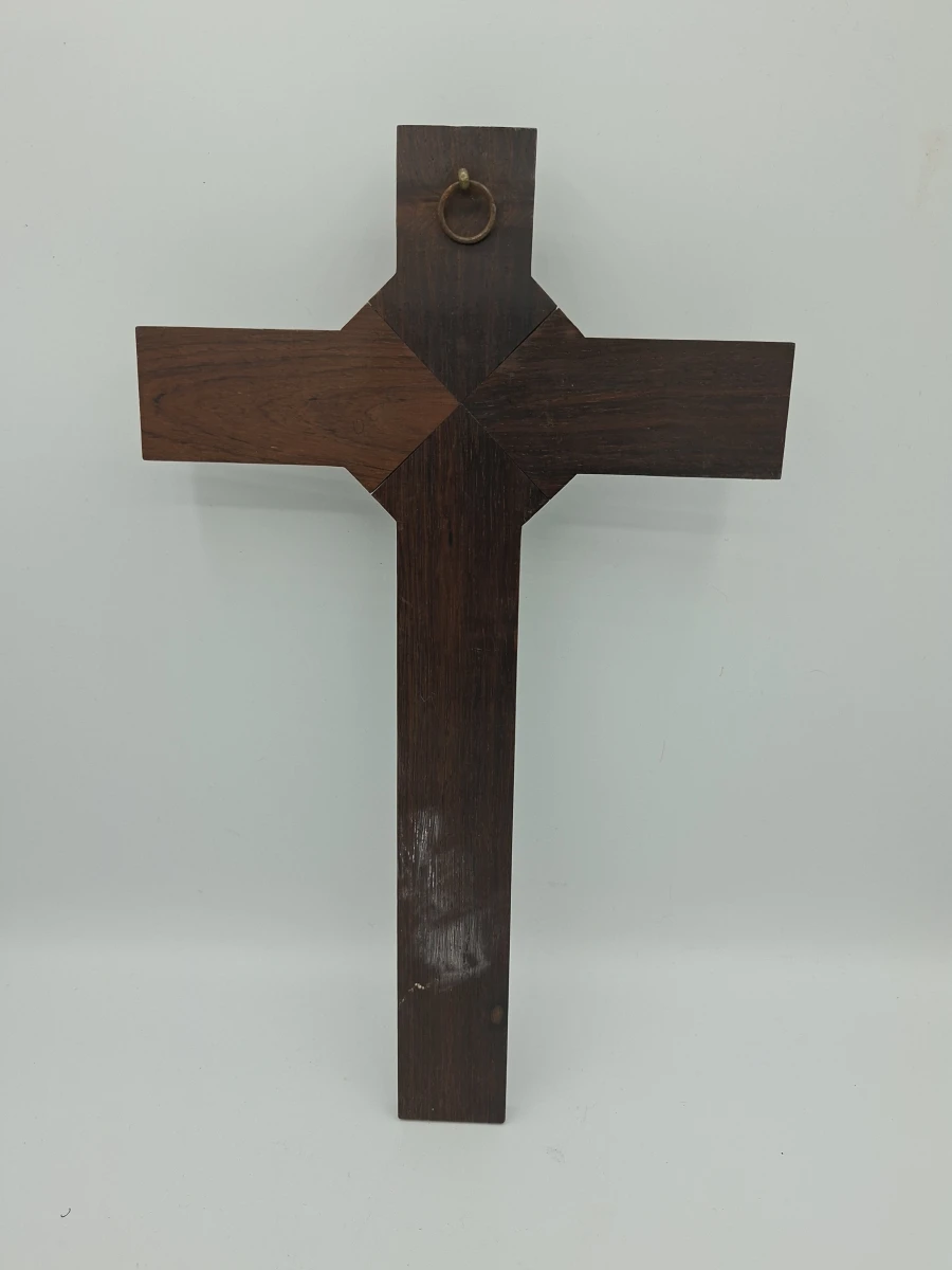✝️ Authentiek Vintage Houten Kruisbeeld met Verzilverd Corpus en INRI-Schild - foto 2