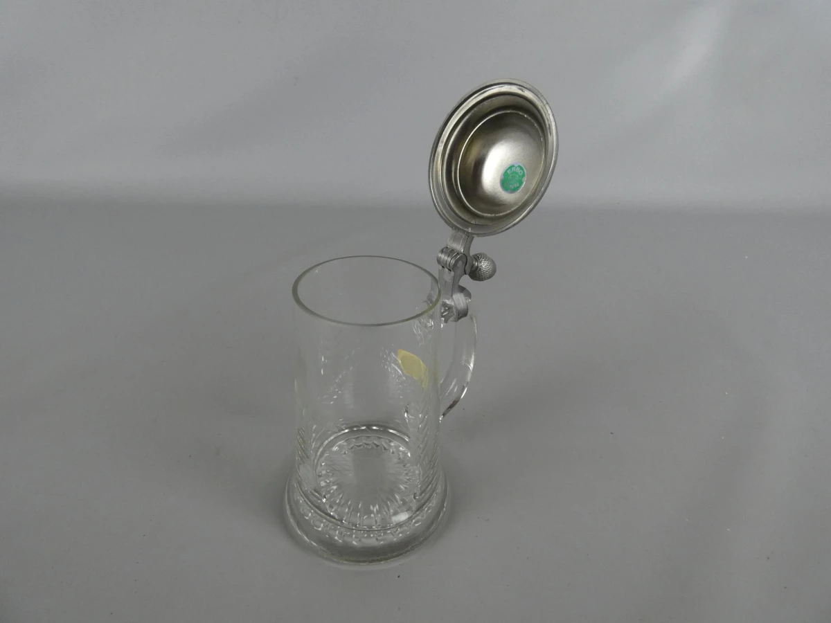 Glazen bierpul met tinnen deksel van Artois 1366 - foto 2