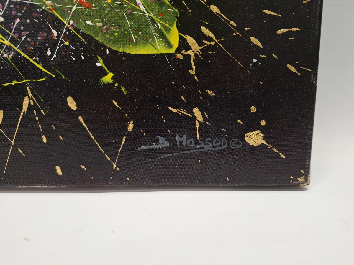 Kleurrijk abstract schilderij in action-paintingstijl, gesigneerd - B. Masson - foto 3