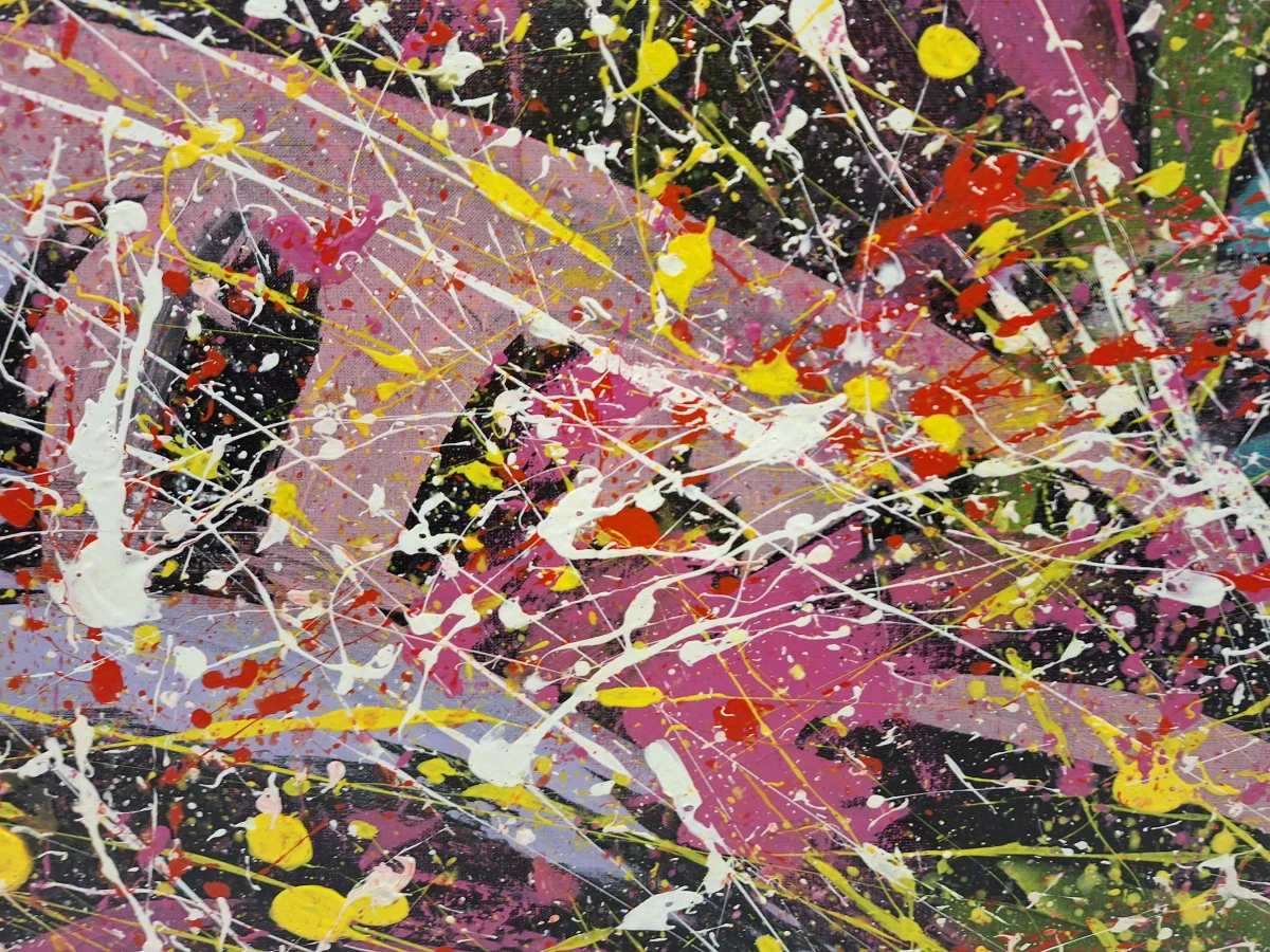 Kleurrijk abstract schilderij in action-paintingstijl, gesigneerd - B. Masson - foto 4