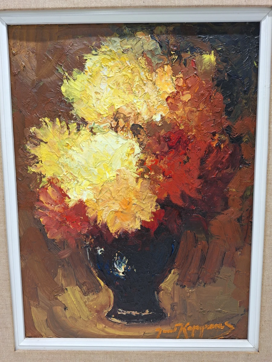 gesigneerd bloemstilleven in olieverf met expressief impasto - Juul Keppens - foto 2