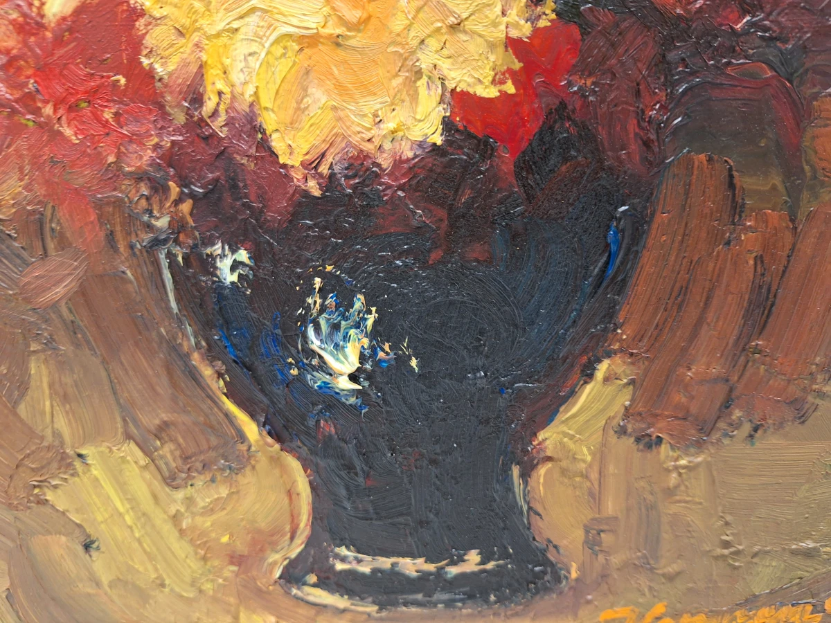 gesigneerd bloemstilleven in olieverf met expressief impasto - Juul Keppens - foto 7