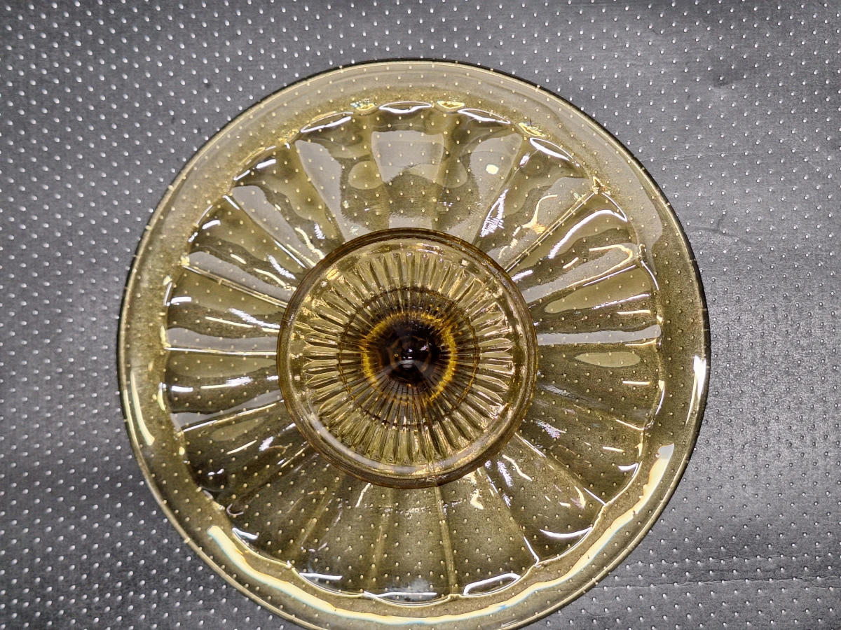 Art deco taartschotel op voet in amberkleurig glas uit de Luxval-serie van Val Saint Lambert - foto 9