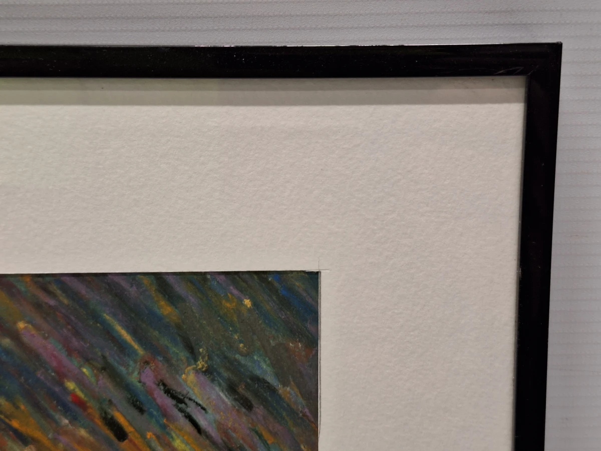 Pastel - Expressief raam met gele luiken - gesigneerd M.E. ’89 - foto 5