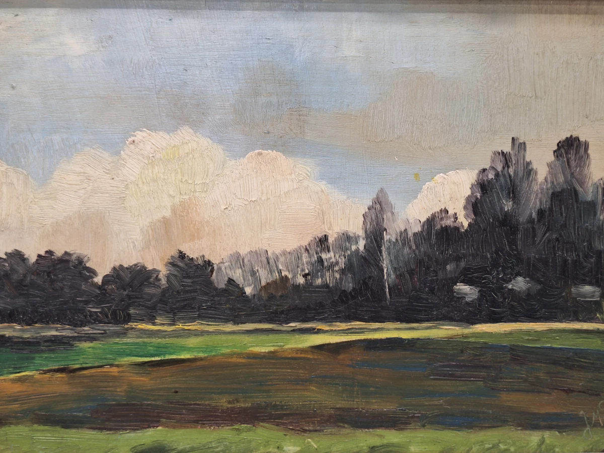 Weids Vlaams weidelandschap - olieverfschilderij uit 1946 - Jean-Marie Dutry - foto 2