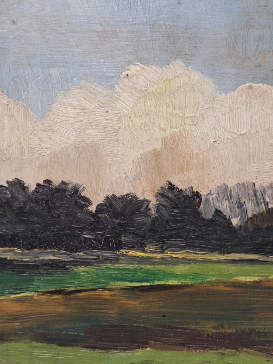 Weids Vlaams weidelandschap - olieverfschilderij uit 1946 - Jean-Marie Dutry - foto 3
