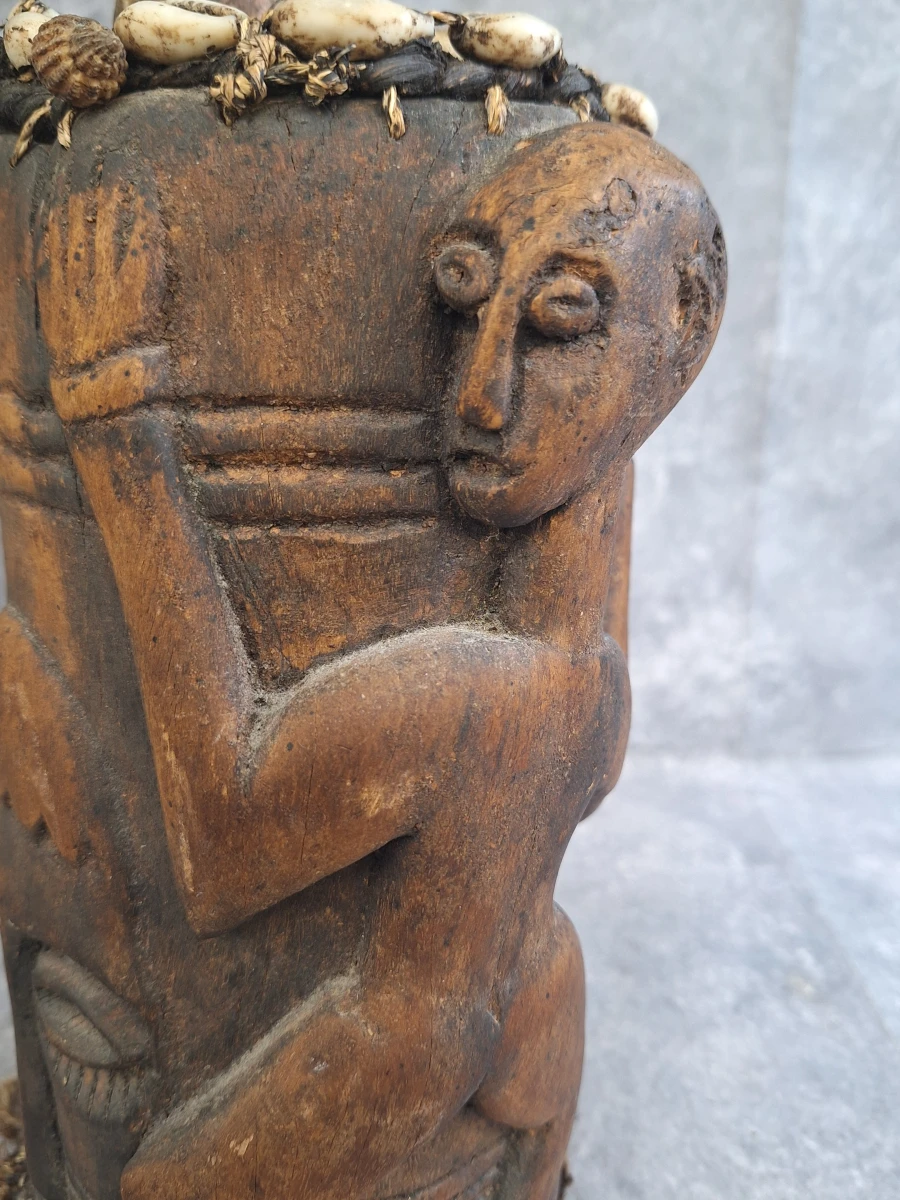Set van 2 handgesneden Afrikaanse sculpturen - ritueel vat en krachtbeeld in tribale stijl - foto 8