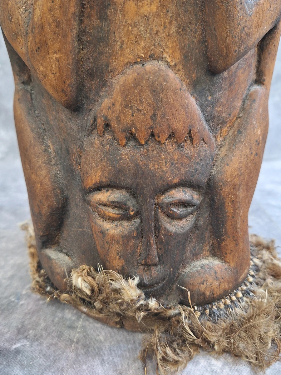 Set van 2 handgesneden Afrikaanse sculpturen - ritueel vat en krachtbeeld in tribale stijl - foto 6