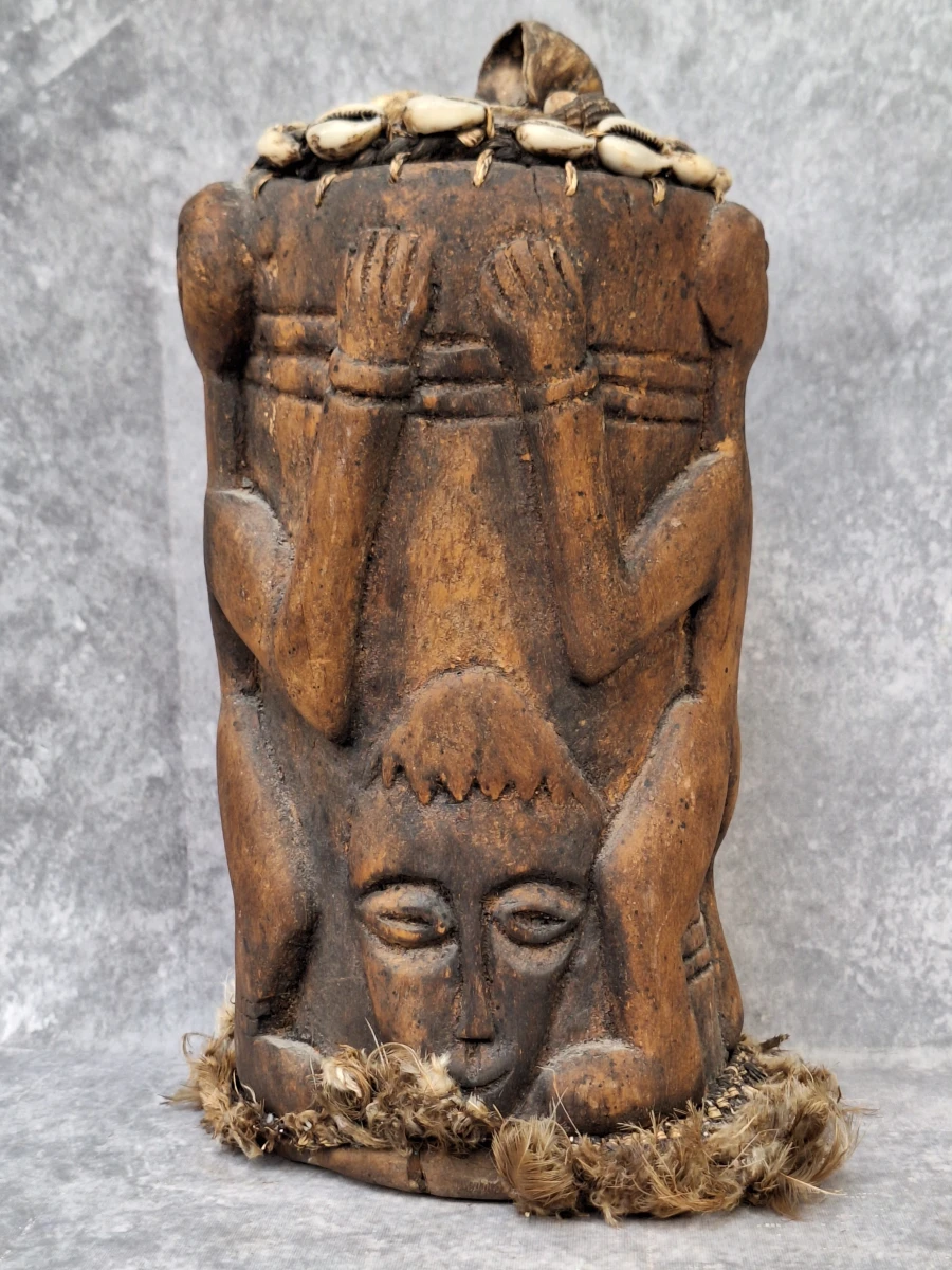 Set van 2 handgesneden Afrikaanse sculpturen - ritueel vat en krachtbeeld in tribale stijl - foto 2