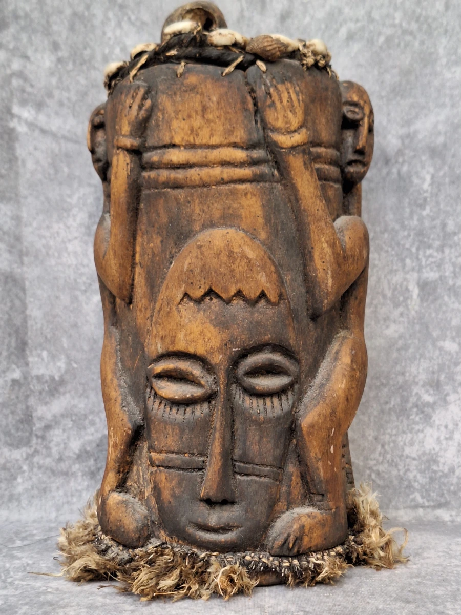 Set van 2 handgesneden Afrikaanse sculpturen - ritueel vat en krachtbeeld in tribale stijl - foto 3