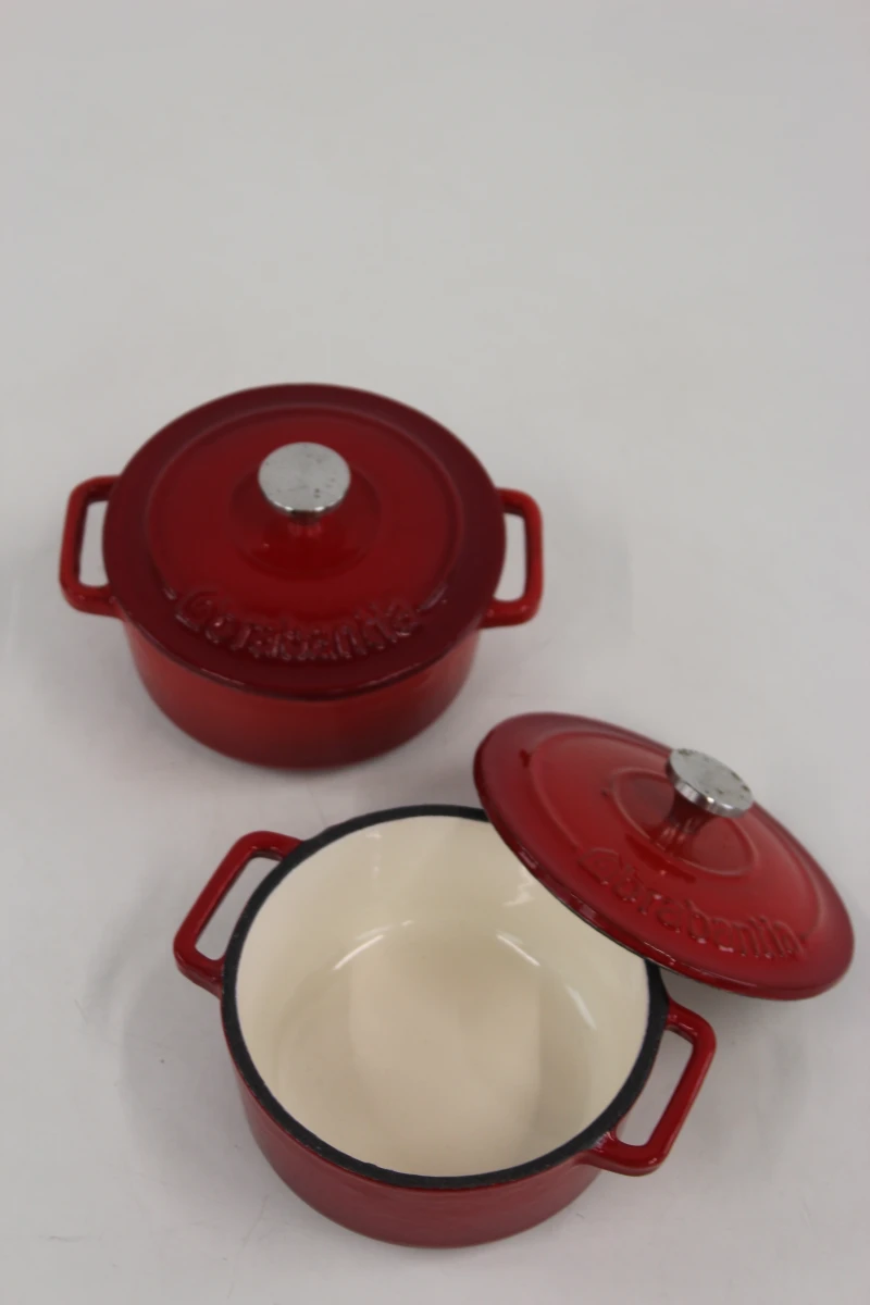 Brabantia set van 2 rode gietijzeren braadpannen met deksels - foto 9