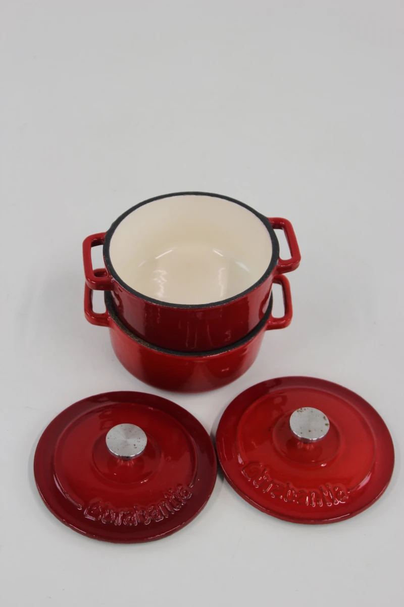 Brabantia set van 2 rode gietijzeren braadpannen met deksels - foto 11