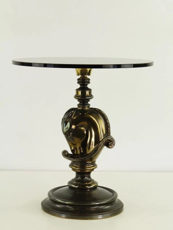 Hollywood Regency Bijzettafel met Paardenhoofd – Messing & Rookglas – Jaren '70 - foto 5