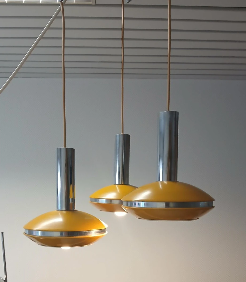 Vintage hanglamp okergeel met chroom - foto 6