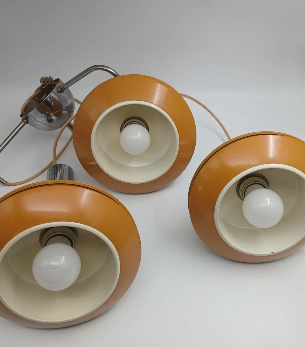 Vintage hanglamp okergeel met chroom - foto 2