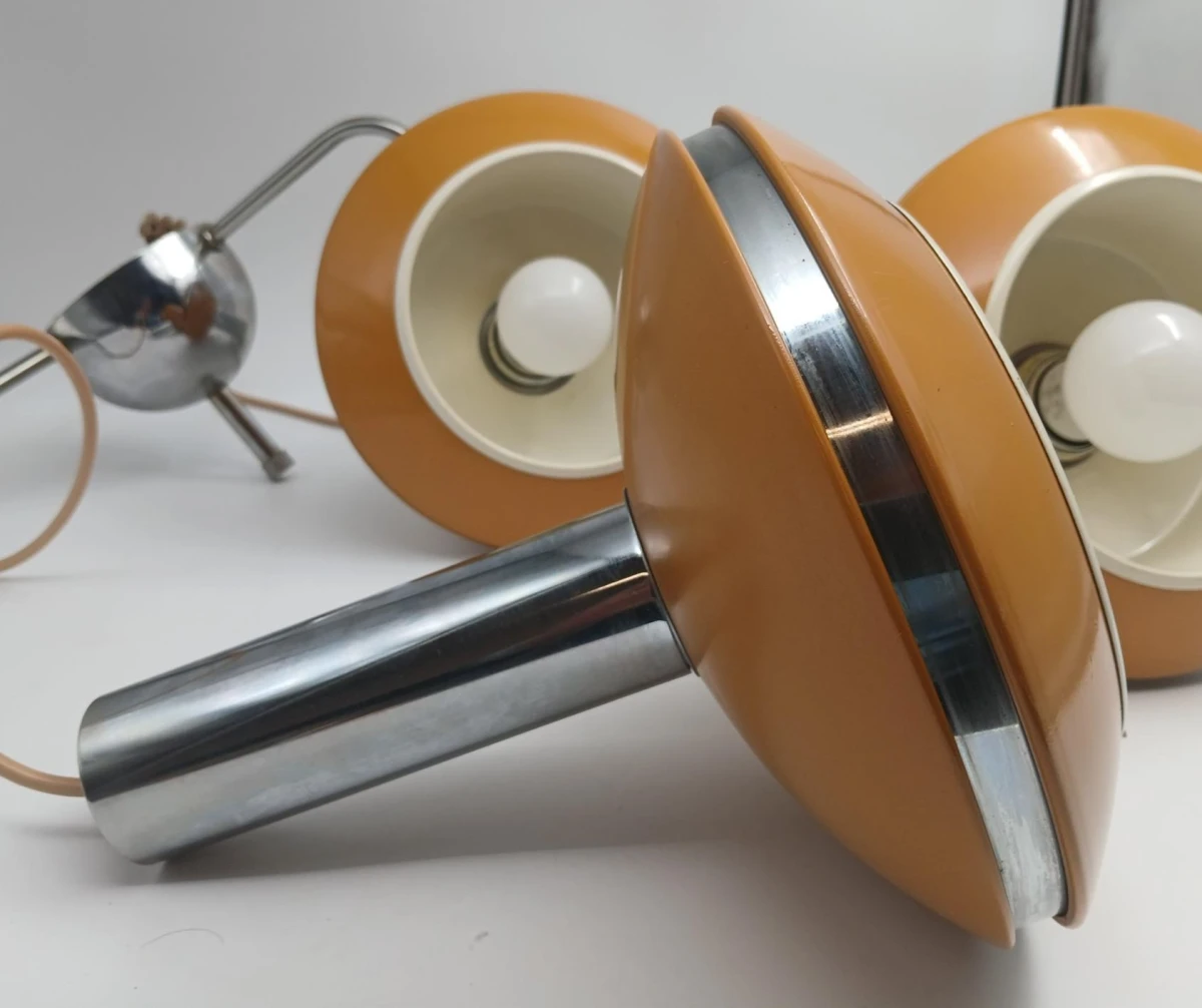Vintage hanglamp okergeel met chroom - foto 4