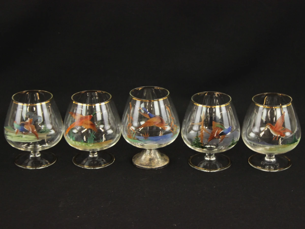 Set van 5 vintage cognacglazen met eendenmotief - foto 2