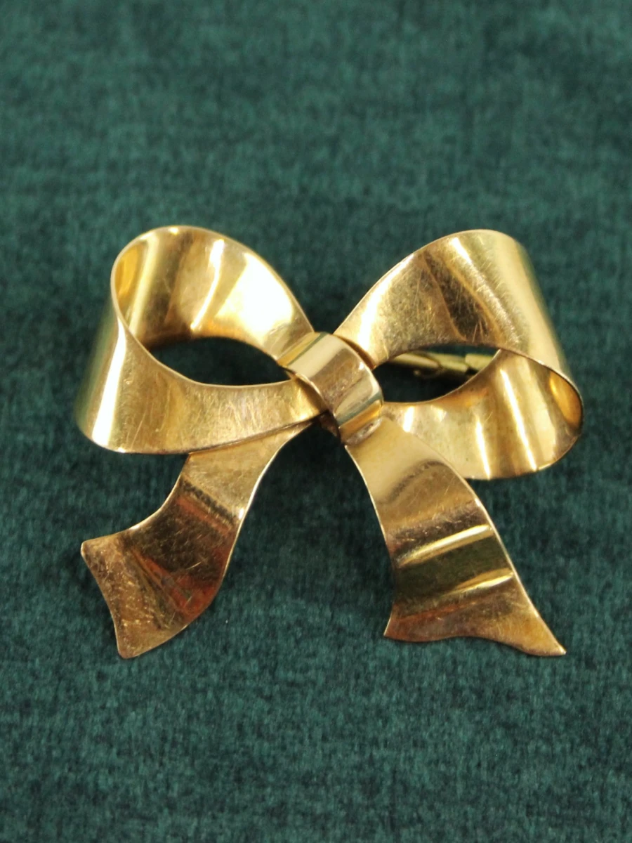 Vintage 18k gouden strikbroche - foto 4