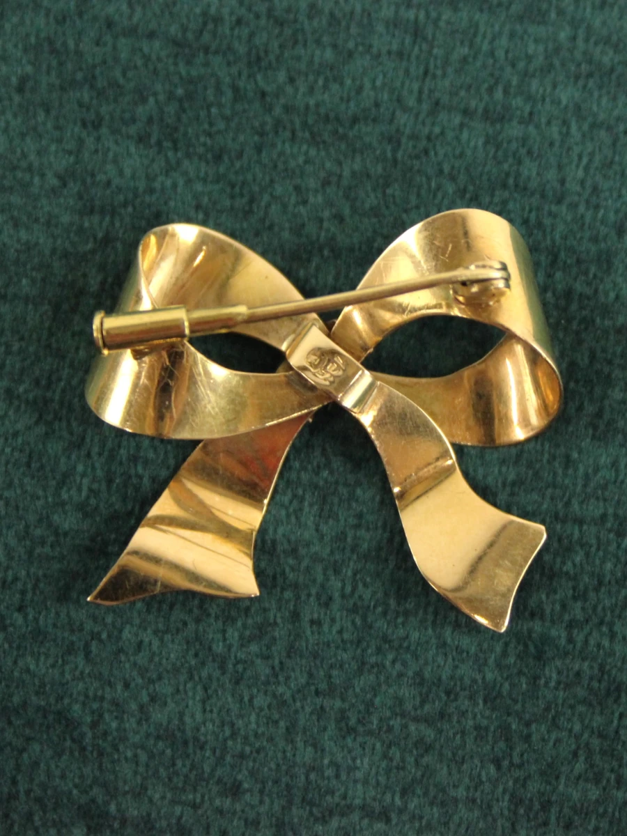 Vintage 18k gouden strikbroche - foto 5