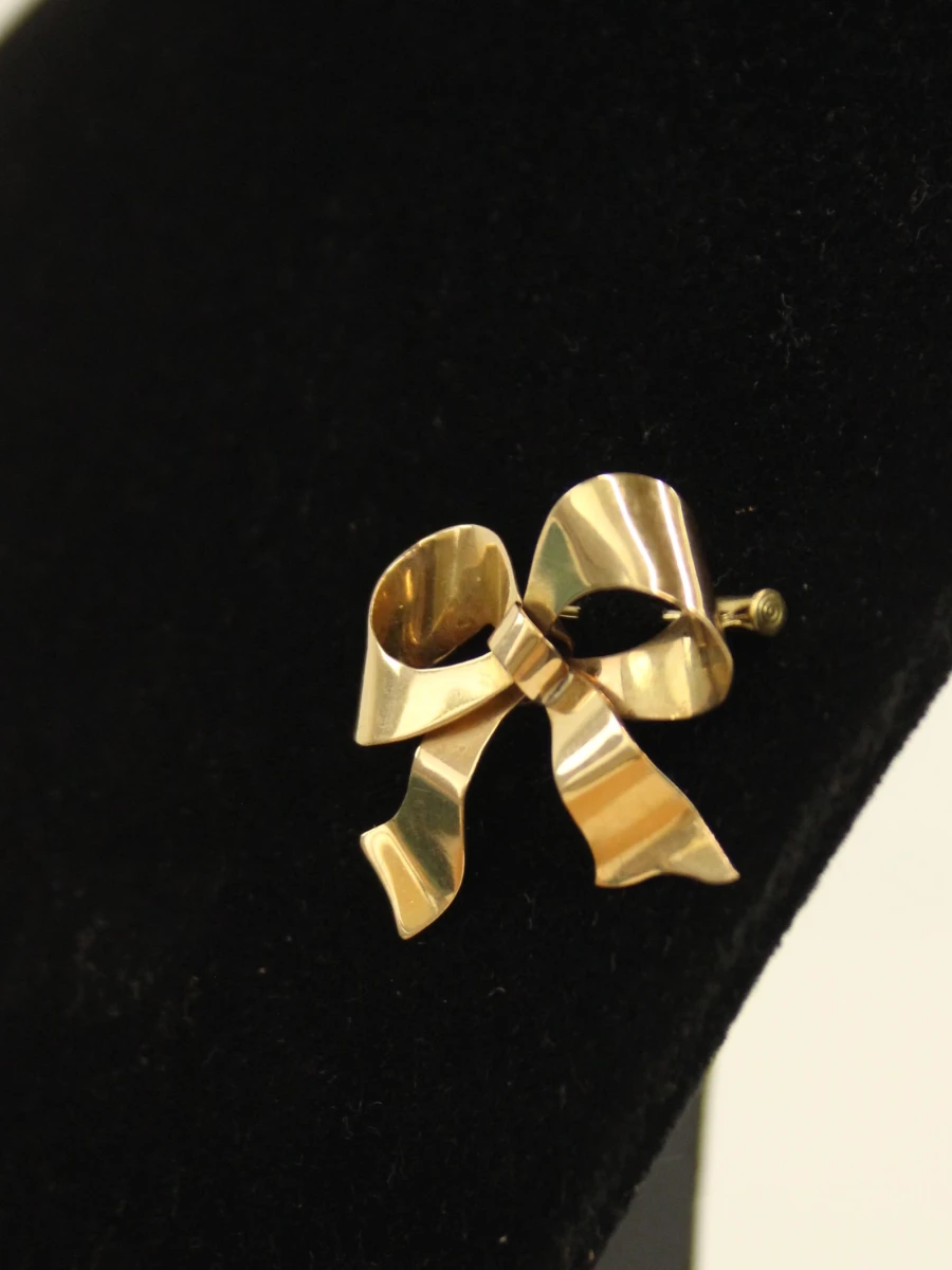 Vintage 18k gouden strikbroche - foto 7