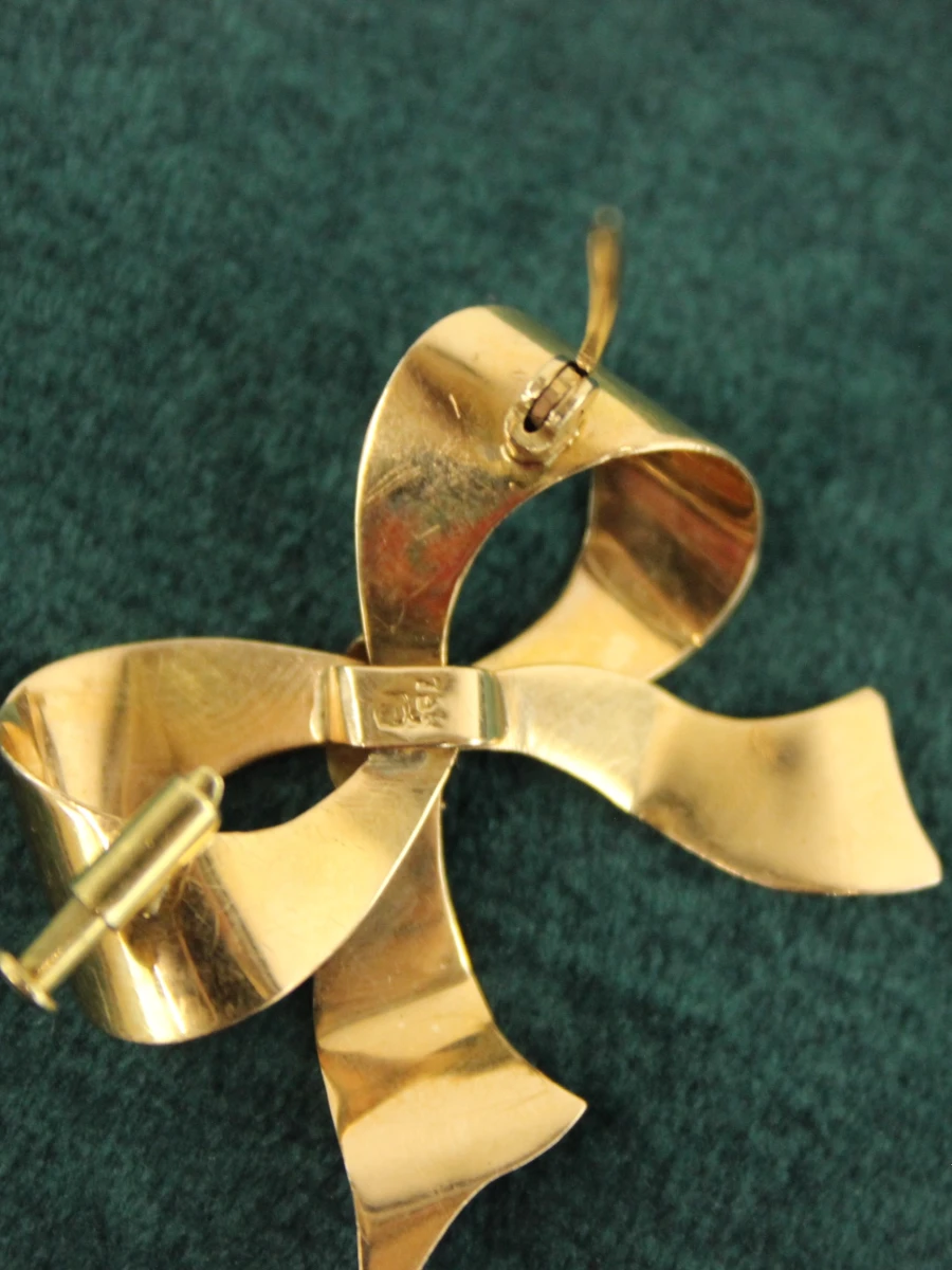 Vintage 18k gouden strikbroche - foto 9