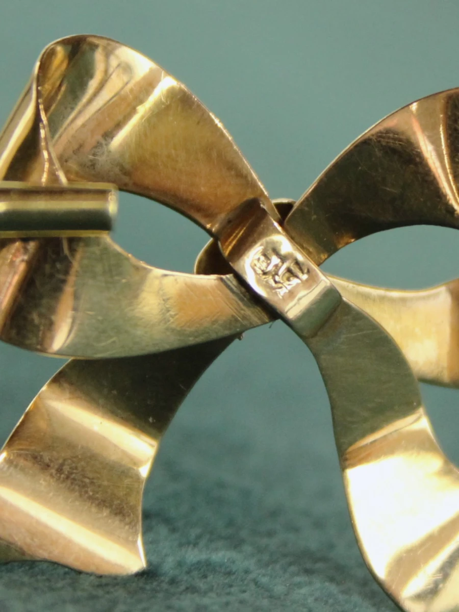 Vintage 18k gouden strikbroche - foto 10