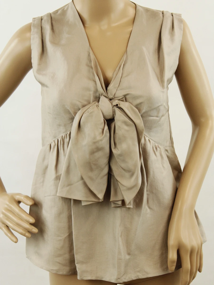 See by Chloë taupekleurige elegante damestop met strikdetail in viscose polyamide zijdemix - foto 2
