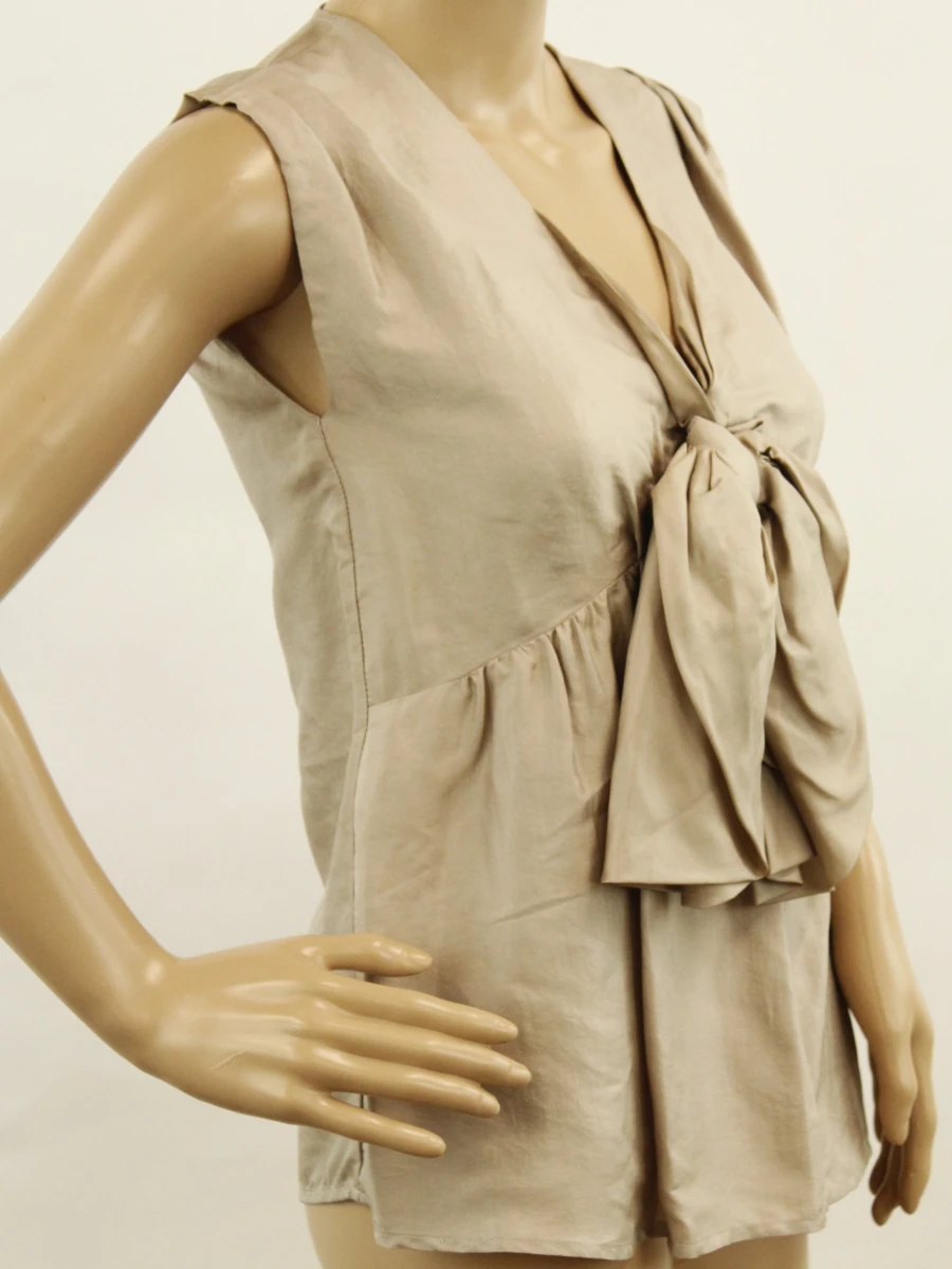 See by Chloë taupekleurige elegante damestop met strikdetail in viscose polyamide zijdemix - foto 3