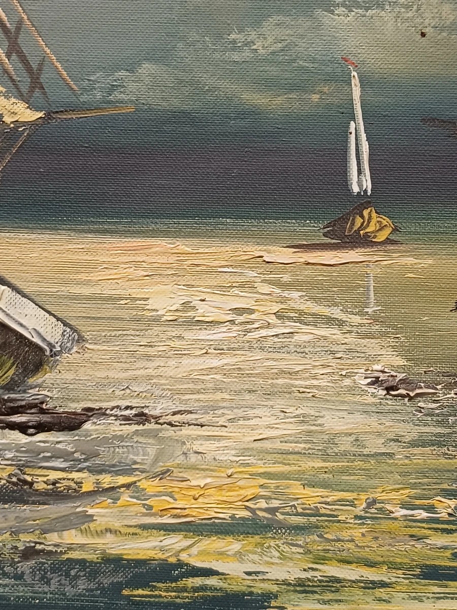 Schilderij van vissersboten op zee - foto 5
