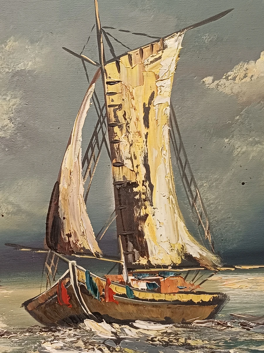 Schilderij van vissersboten op zee - foto 2