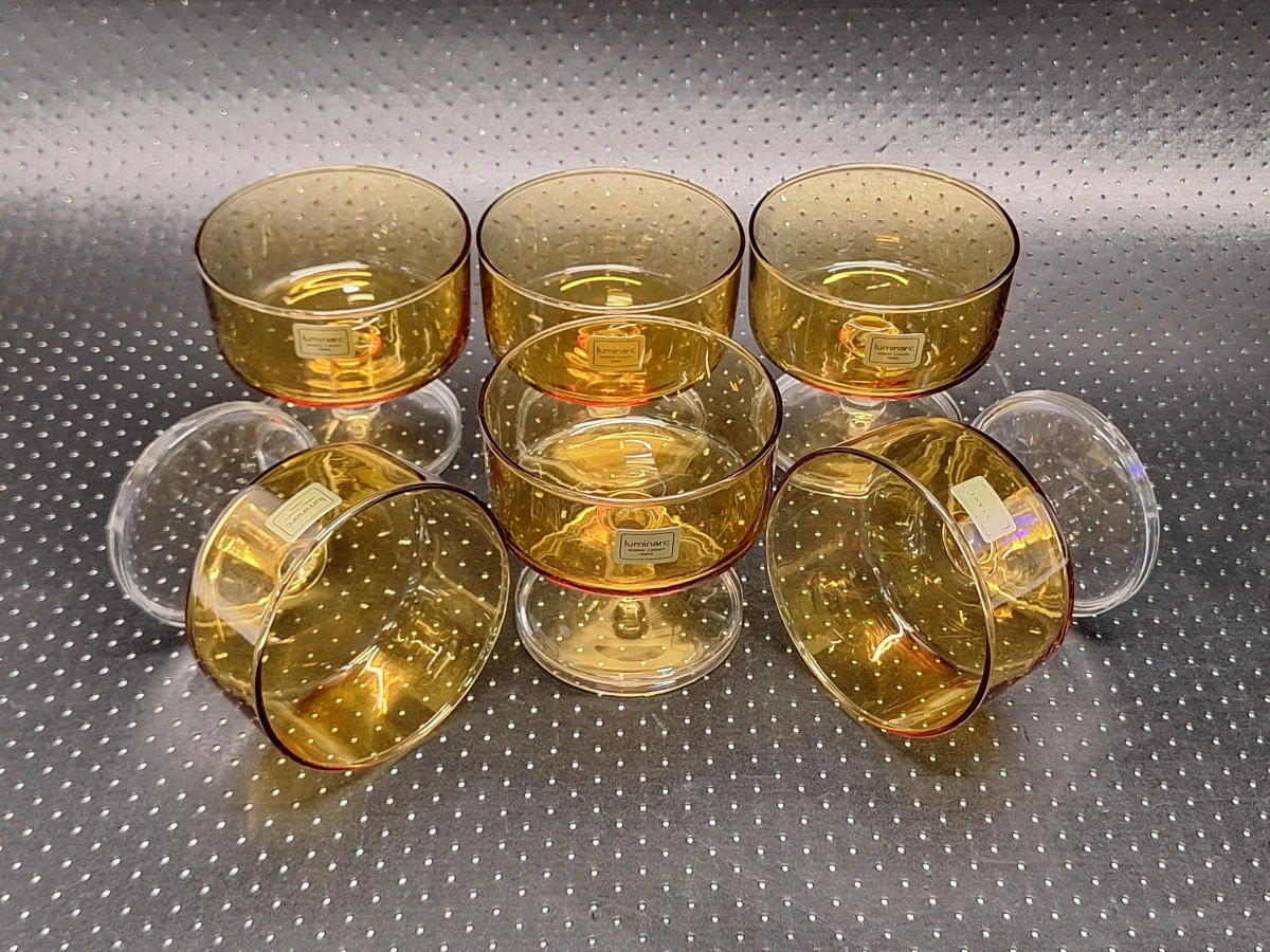 Set van 6 Vintage Luminarc Amber Glazen Coupes / Dessertglazen - foto 5