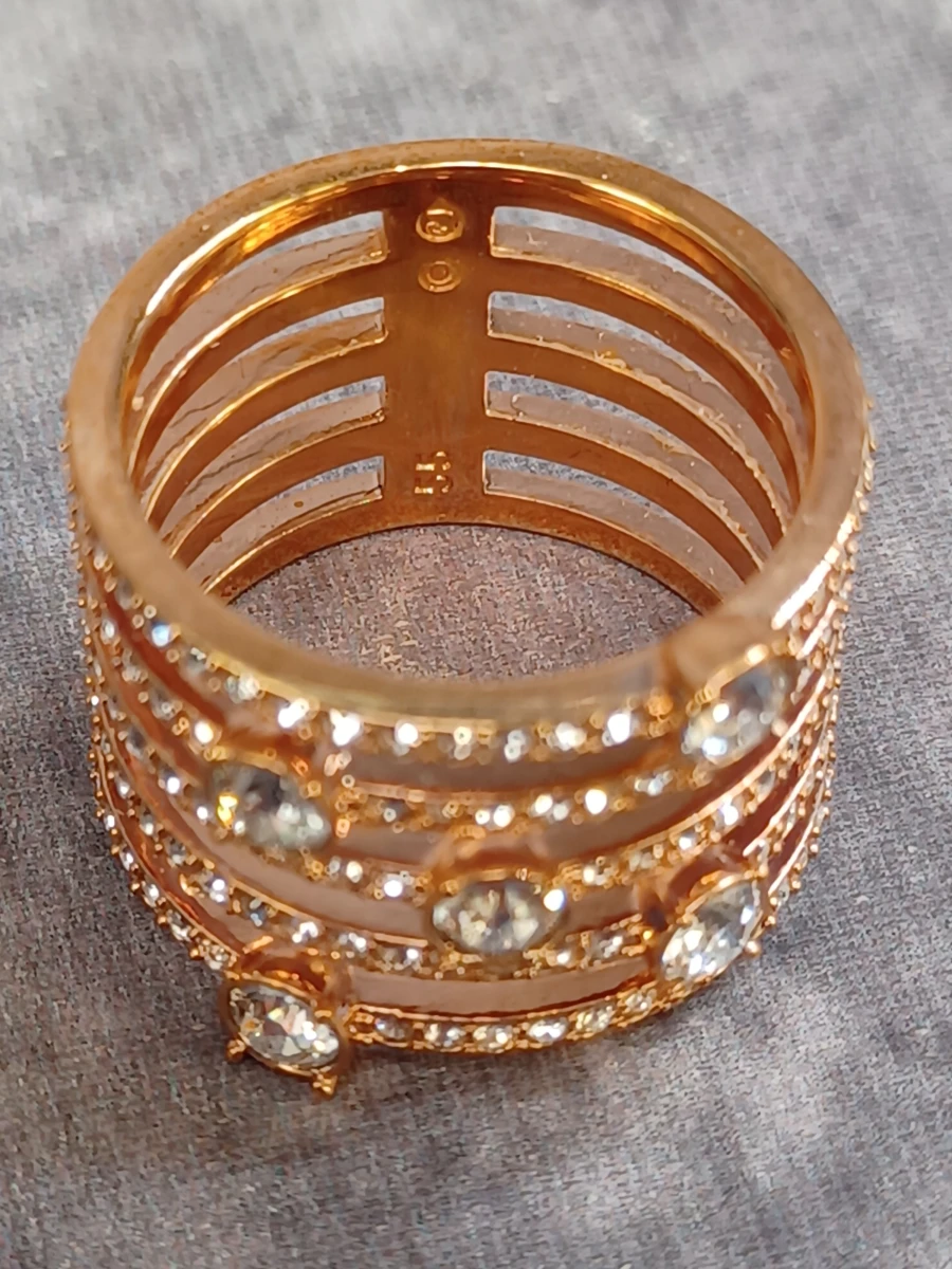 Stijlvolle Swarovski goudkleurige multi-band ring met kristallen - foto 6