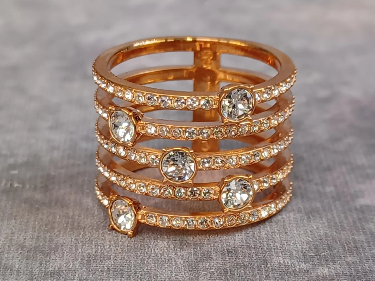 Stijlvolle Swarovski goudkleurige multi-band ring met kristallen - foto 2