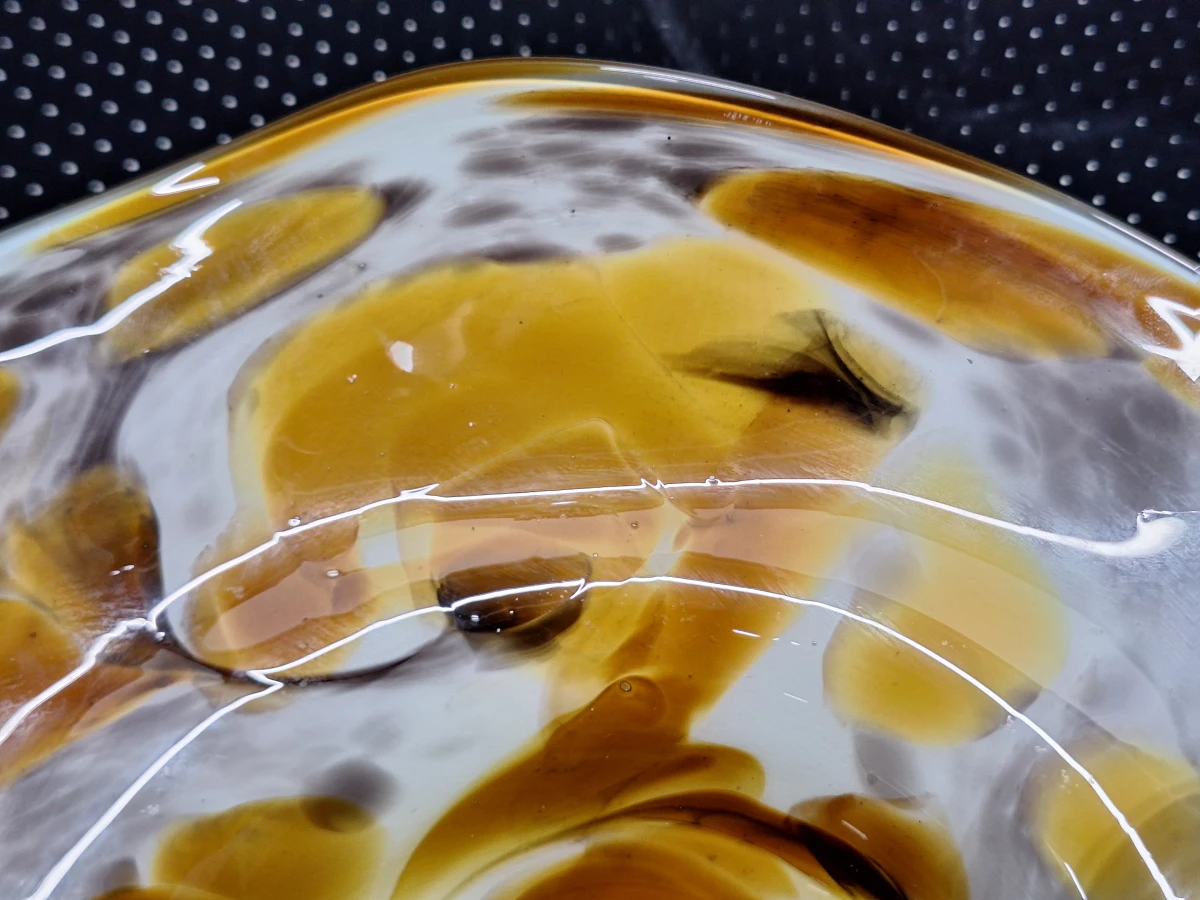 Vintage Glazen Schaal met Amber-wit Vlekkenpatroon - Roman Glassworks Linz - foto 7